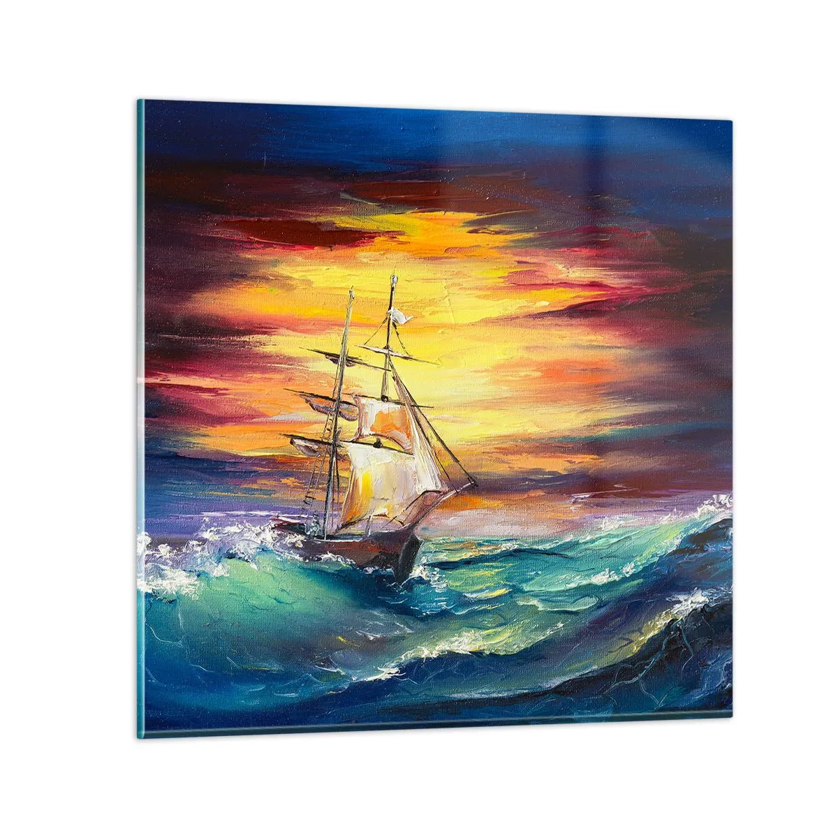 Impression sur verre - Image sur verre - Courageusement sous les vagues - 60x60 cm