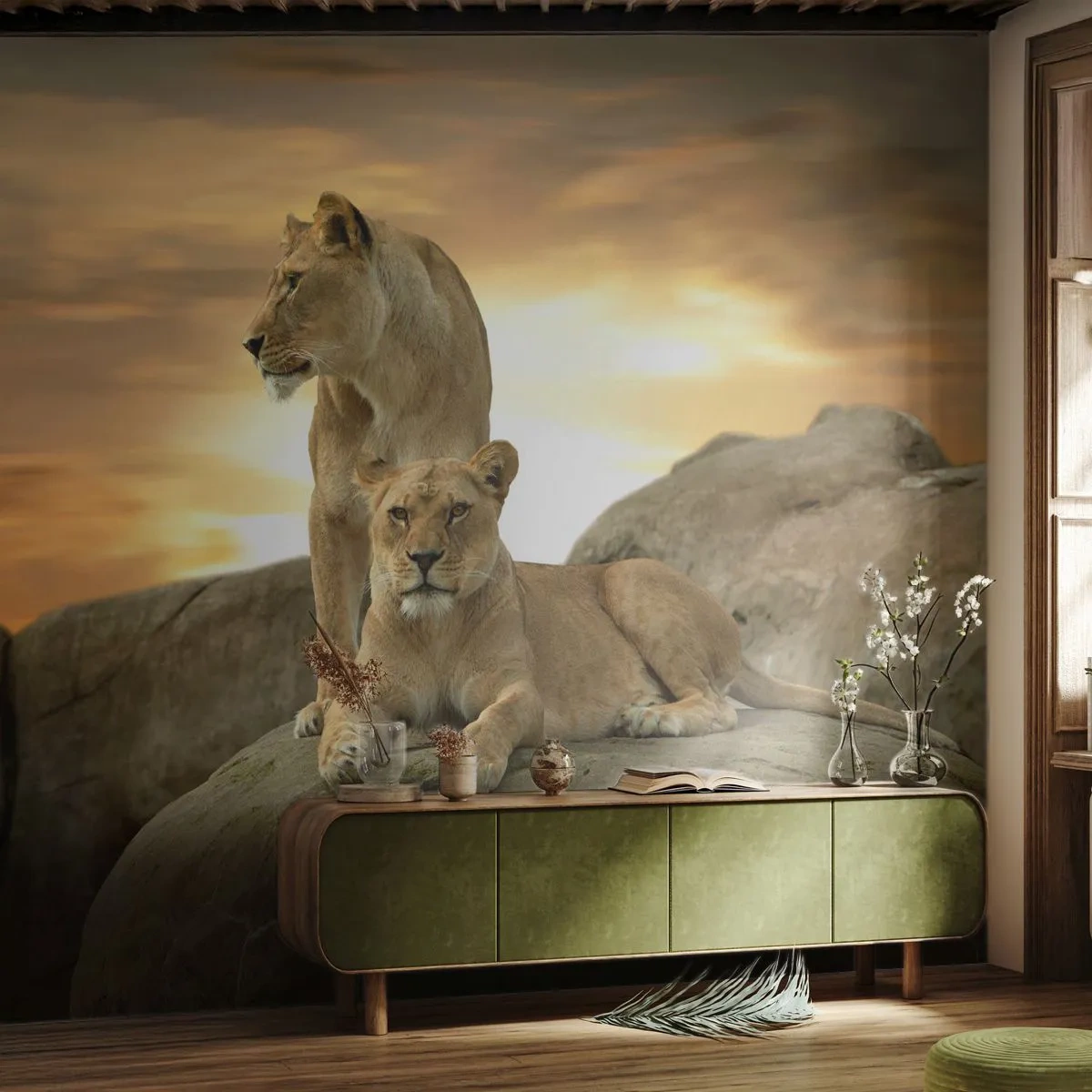 Papier Peint Autocollant Deluxe Sticker - Majesté royale - Animaux, Lion, Nature - 150x105 cm
