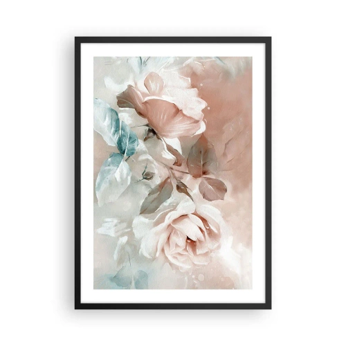 Affiche dans un cadre noir - Poster - Une composition picturale de roses aux tons pastel - 50x70cm - L'esprit du romantisme - Décoration murale moderne pour le salon et la chambre ARTTOR