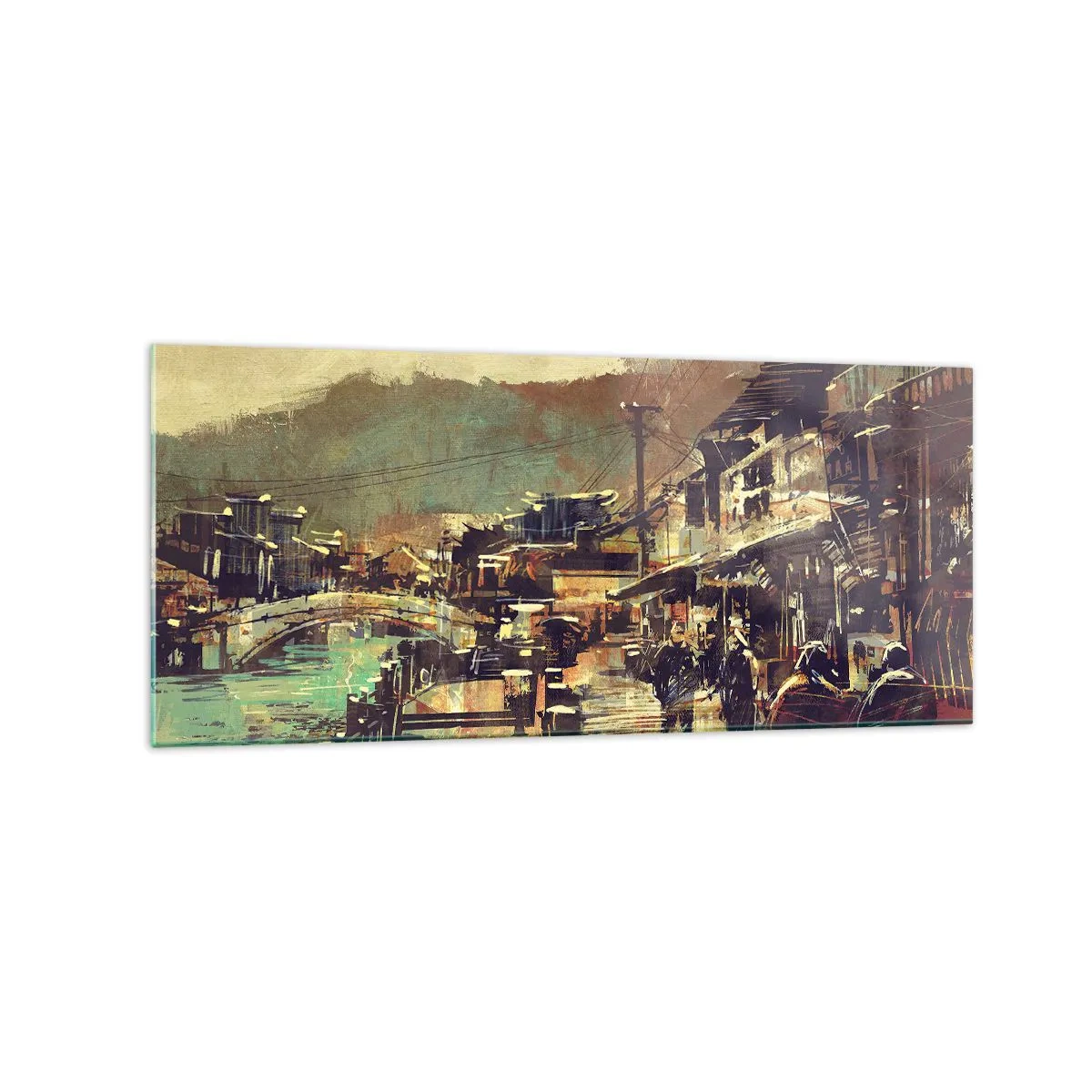 Impression sur verre - Image sur verre - Une ville avec un pont et des rues au style artistique - 120x50cm - La vie comme une richesse de gris - Décoration murale moderne pour le salon et la chambre ARTTOR