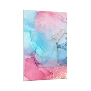 Impression sur verre - Image sur verre - Motifs pastel abstraits avec des accents dorés - 70x100cm - Rencontre et mélange - Décoration murale moderne pour le salon et la chambre ARTTOR