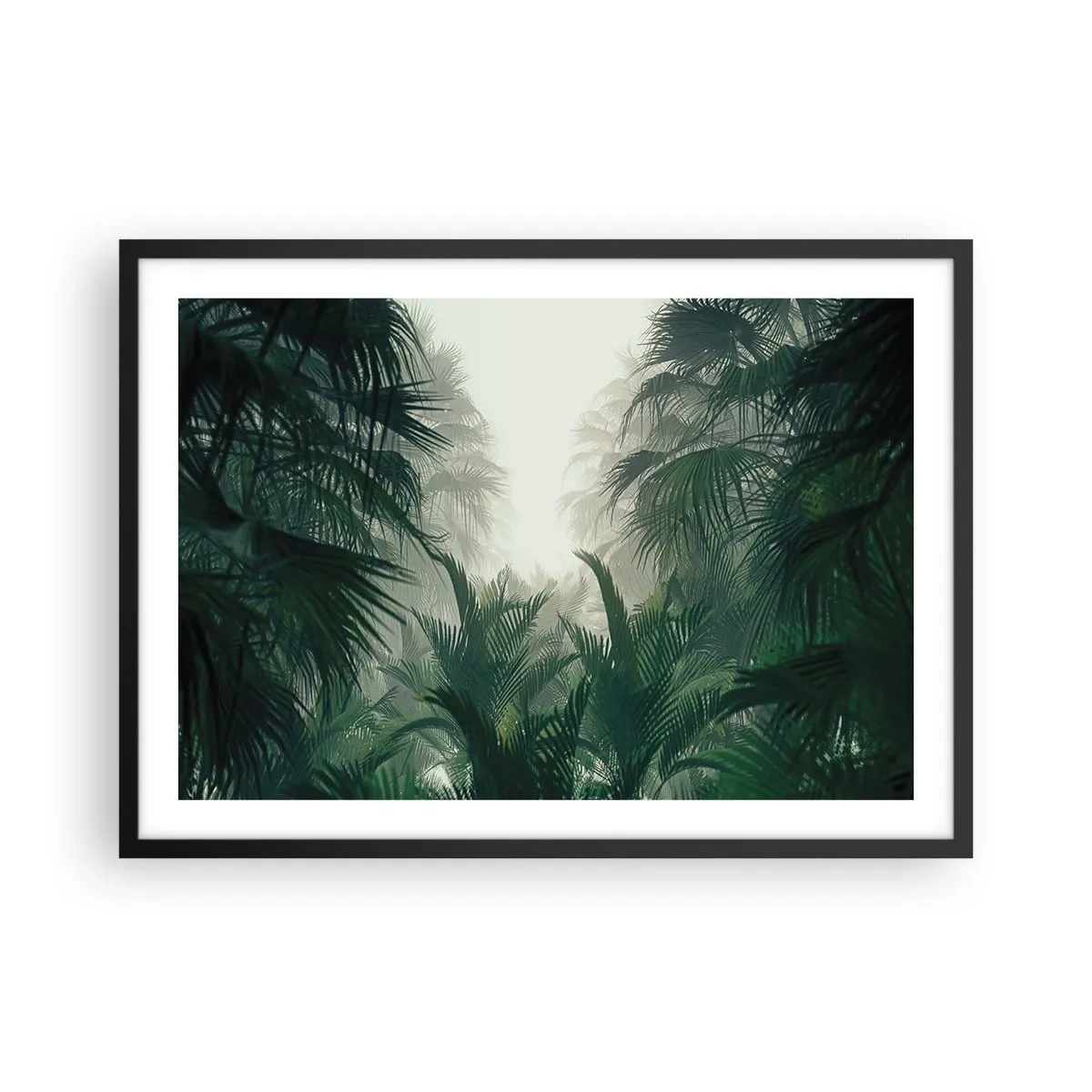 Affiche dans un cadre noir - Poster - Végétation tropicale dans un épais brouillard de forêt tropicale - 70x50cm - Secret tropical - Décoration murale moderne pour le salon et la chambre ARTTOR