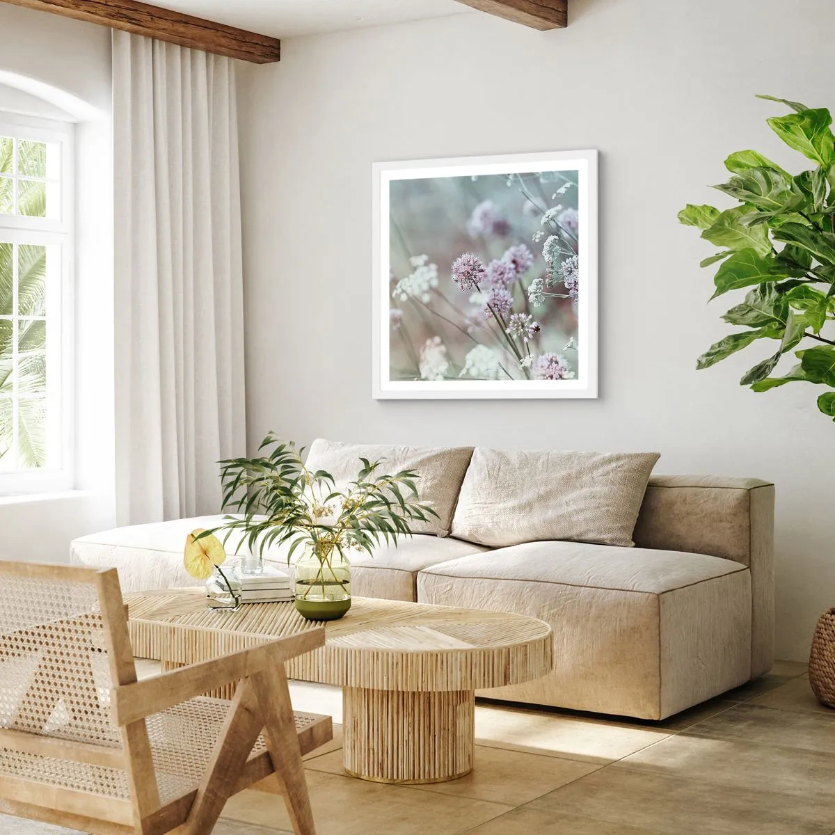 Affiche dans un cadre blanc - Poster - Herbes douces en filigrane - 40x40 cm