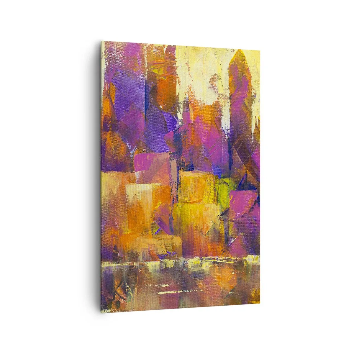 Impression sur toile - Image sur toile - Composition abstraite d'une métropole dans les tons jaune et violet - 80x120cm - Composition métropolitaine - Décoration murale moderne pour le salon et la chambre ARTTOR