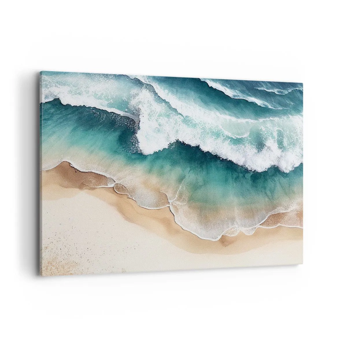Impression sur toile - Image sur toile - Vue sur la plage et les vagues de la mer dans des tons turquoise - 100x70cm - La rencontre éternelle - Décoration murale moderne pour le salon et la chambre ARTTOR