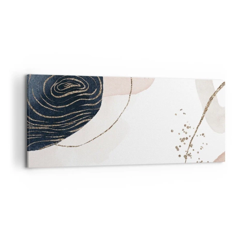 Impression sur toile - Image sur toile - Formes abstraites dans des tons beige et bleu marine avec des détails dorés - 120x50cm - Tout coule - Décoration murale moderne pour le salon et la chambre ARTTOR