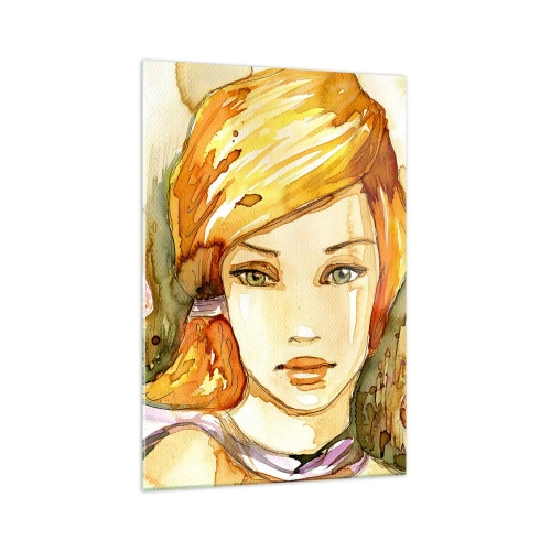 Impression sur verre - Image sur verre - Portrait d'une femme aux couleurs aquarelles au regard intense - 70x100cm - Un regard émeraude qui calme la colère - Décoration murale moderne pour le salon et la chambre ARTTOR