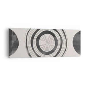 Impression sur toile - Image sur toile - Cercles minimalistes noirs et blancs sur fond clair - 140x50cm - Ce qui est important c'est ce qu'il y a entre les deux - Décoration murale moderne pour le salon et la chambre ARTTOR