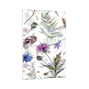 Impression sur verre - Image sur verre - Fleurs et herbes à l'aquarelle sur fond blanc dans le style herbier - 80x120cm - Herbier polonais - Décoration murale moderne pour le salon et la chambre ARTTOR