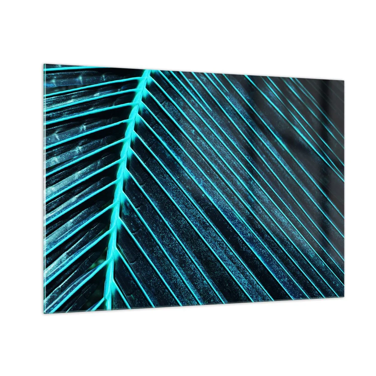 Impression sur verre - Image sur verre - Macrophotographie d'une feuille de palmier dans des tons turquoise - 100x70cm - Texture verte - Décoration murale moderne pour le salon et la chambre ARTTOR