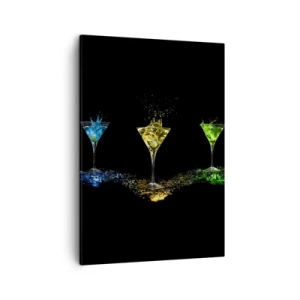 Impression sur toile - Image sur toile - Cocktails colorés dans des verres sur fond noir - 50x70cm - Couleurs de joie en verre de cristal - Décoration murale moderne pour le salon et la chambre ARTTOR