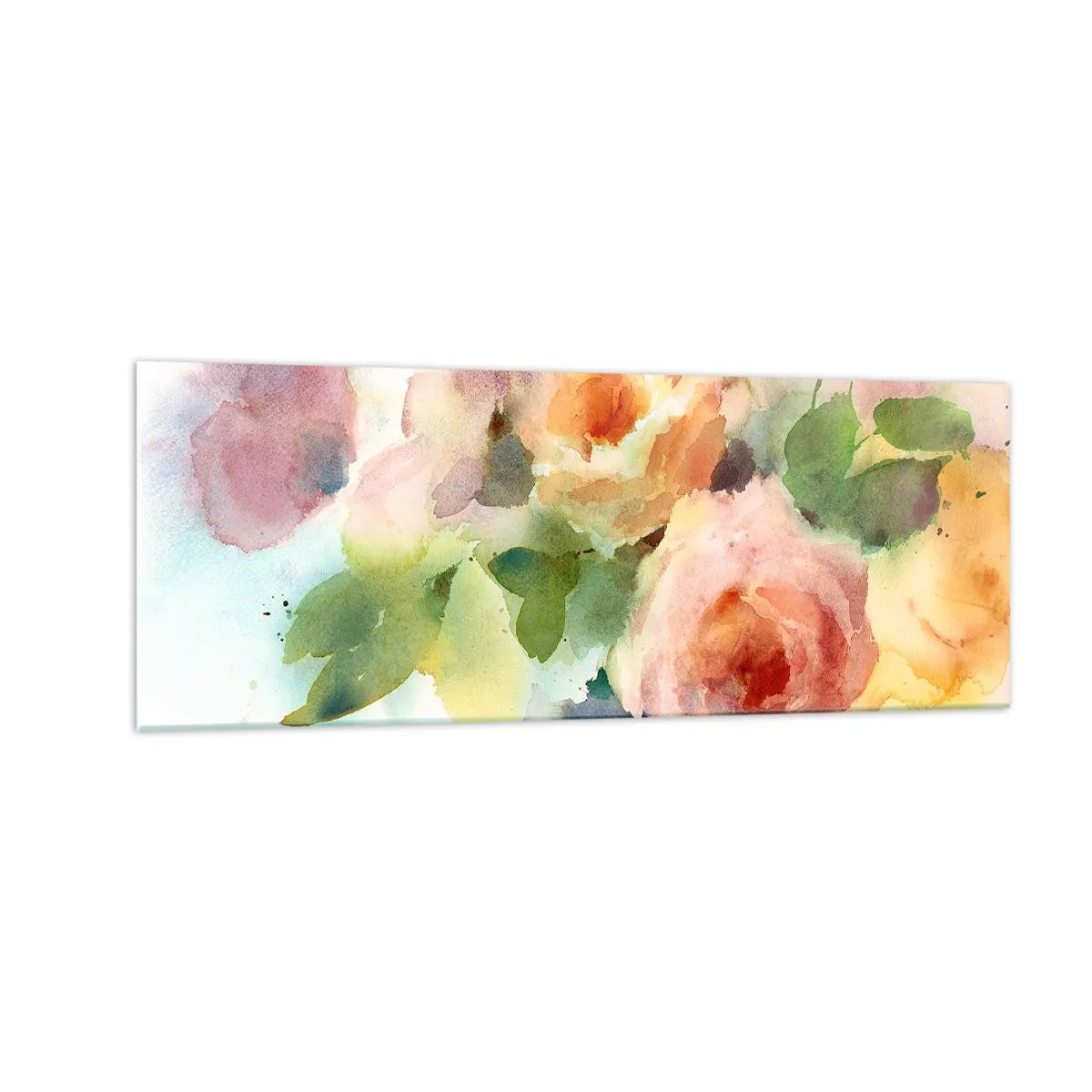 Impression sur verre - Image sur verre - Roses délicates de style aquarelle sur fond clair - 140x50cm - Délicat comme l'aquarelle - Décoration murale moderne pour le salon et la chambre ARTTOR