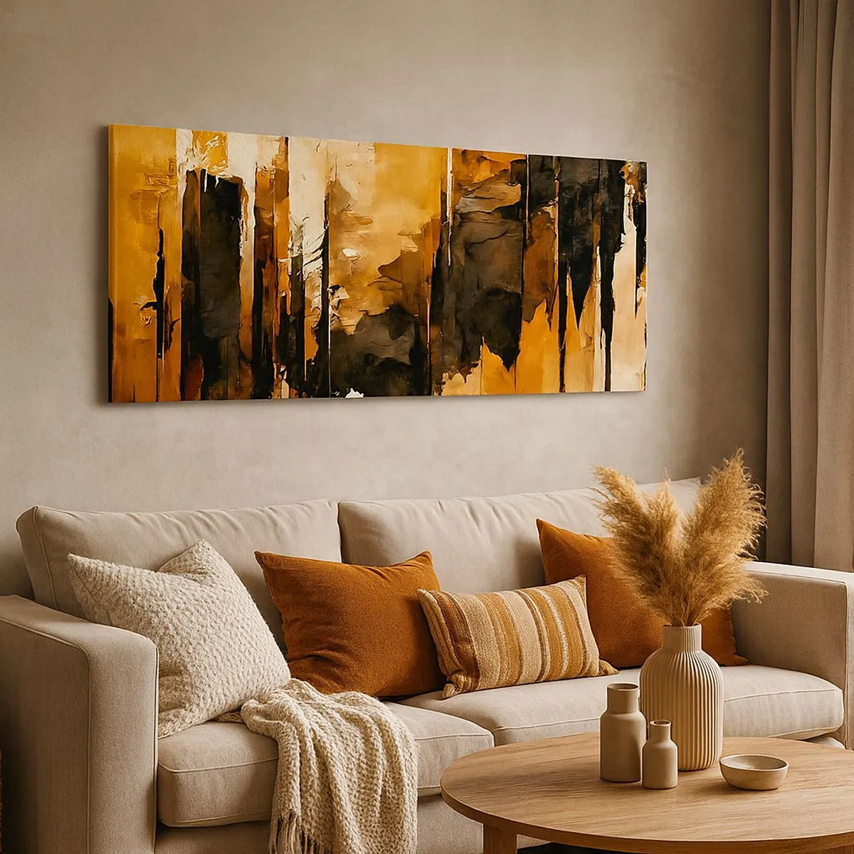 Impression sur toile - Image sur toile - Harmonie de noir et d'or - 100x40 cm