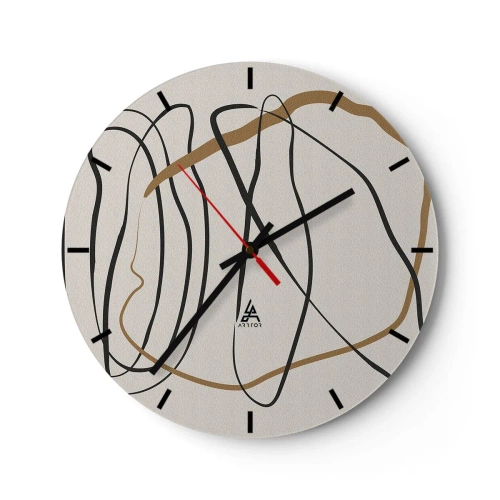 Horloge murale - Pendule murale - Lignes abstraites et dansantes sur fond clair - 30x30cm - Composition – danse en boucle - Décoration murale moderne pour le salon, la cuisine et la chambre ARTTOR