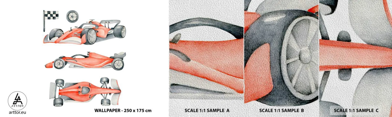 Échantillon de Papier Peint Premium Sand - poursuis ton rêve - Voitures de course, Voitures, Enfants - 100x30 cm