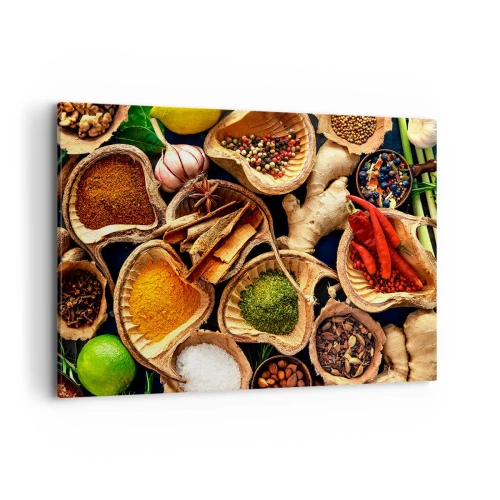 Impression sur toile - Image sur toile - Bols d'épices de différentes couleurs - 100x70cm - Prends ce que tu veux - Décoration murale moderne pour le salon et la chambre ARTTOR