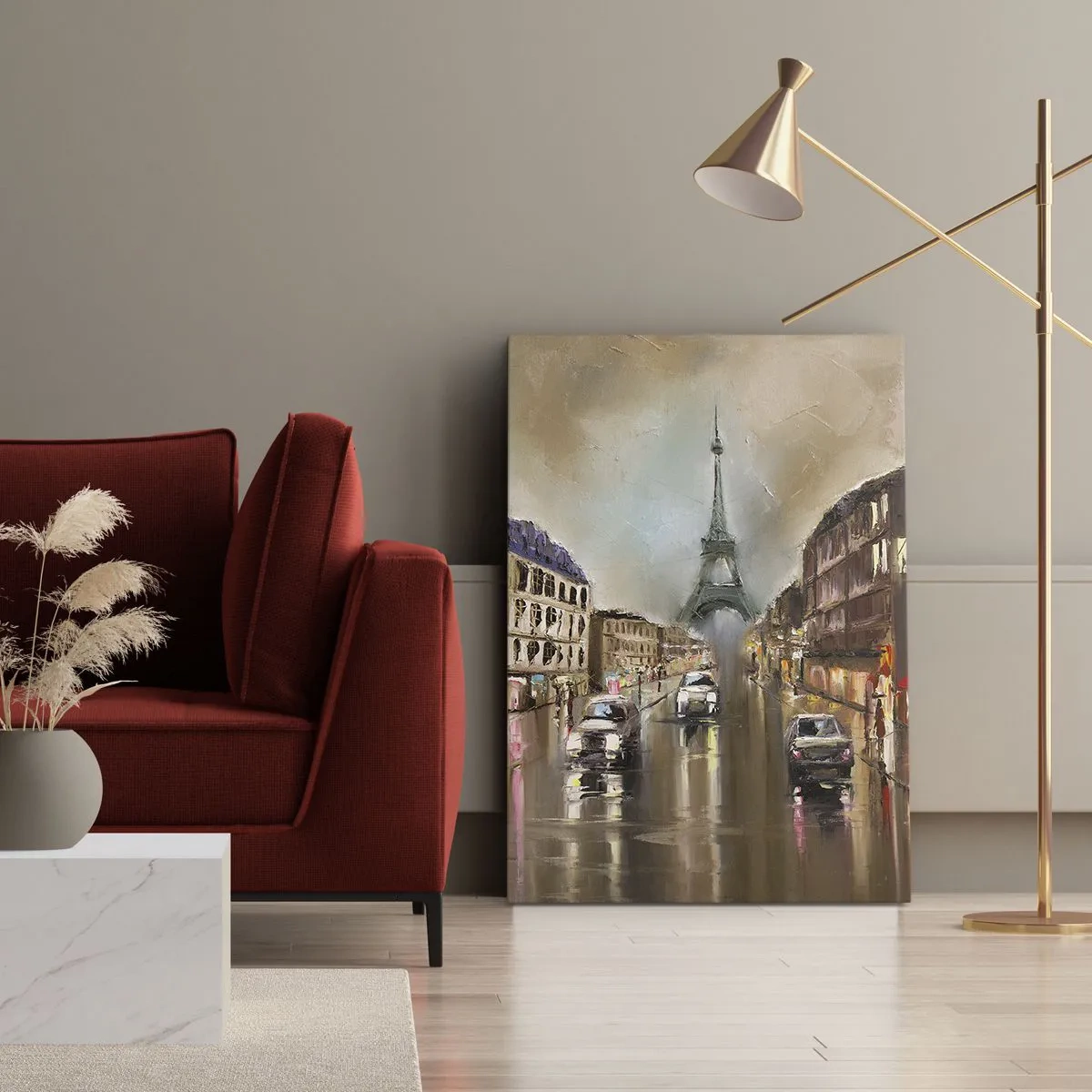 Impression sur toile - Image sur toile - Paysage urbain nocturne de Paris avec vue sur la Tour Eiffel - 50x70cm - Elle seule compte - Décoration murale moderne pour le salon et la chambre ARTTOR