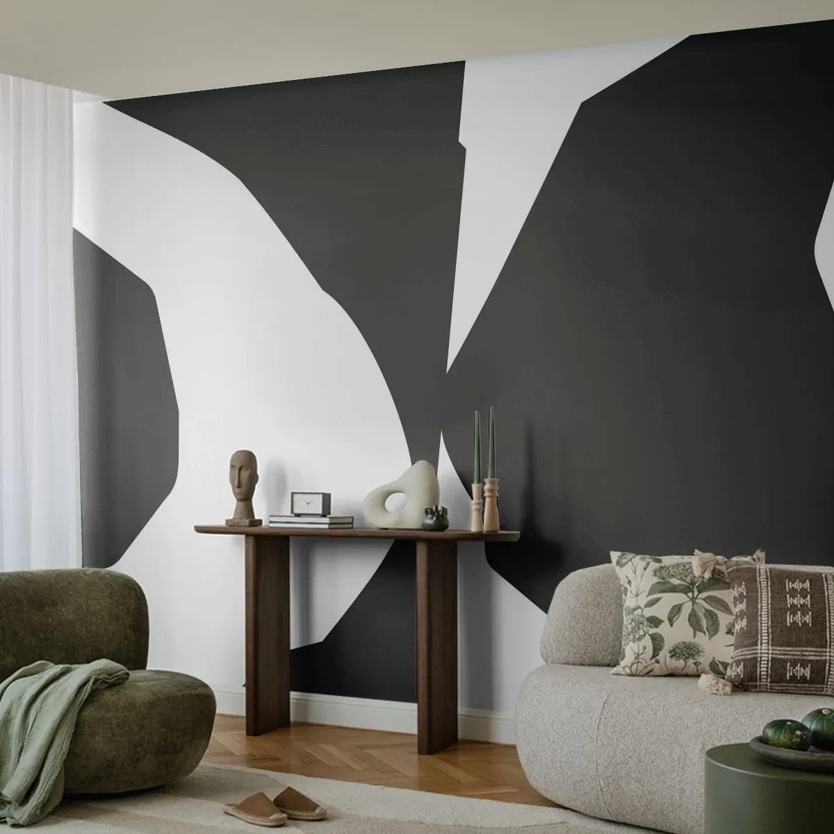 Papier Peint Photo Premium Sand - Formes abstraites en noir et blanc - 100x70cm - Positif négatif - Décoration murale moderne pour le salon et la chambre ARTTOR