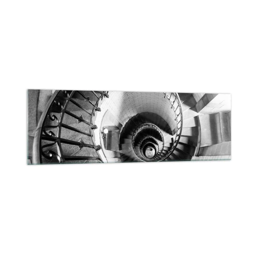 Impression sur verre - Image sur verre - Photographie en noir et blanc d'un escalier en colimaçon avec une perspective de haut en bas - 160x50cm - De plus en plus haut - Décoration murale moderne pour le salon et la chambre ARTTOR