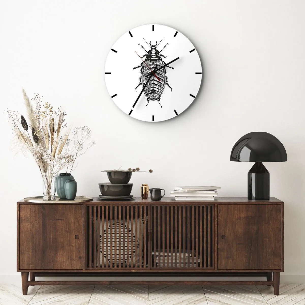 Horloge murale - Pendule murale - Un graphique d'un insecte dans le style d'une gravure sur fond blanc - 30x30cm - Quel spécimen! - Décoration murale moderne pour le salon, la cuisine et la chambre ARTTOR