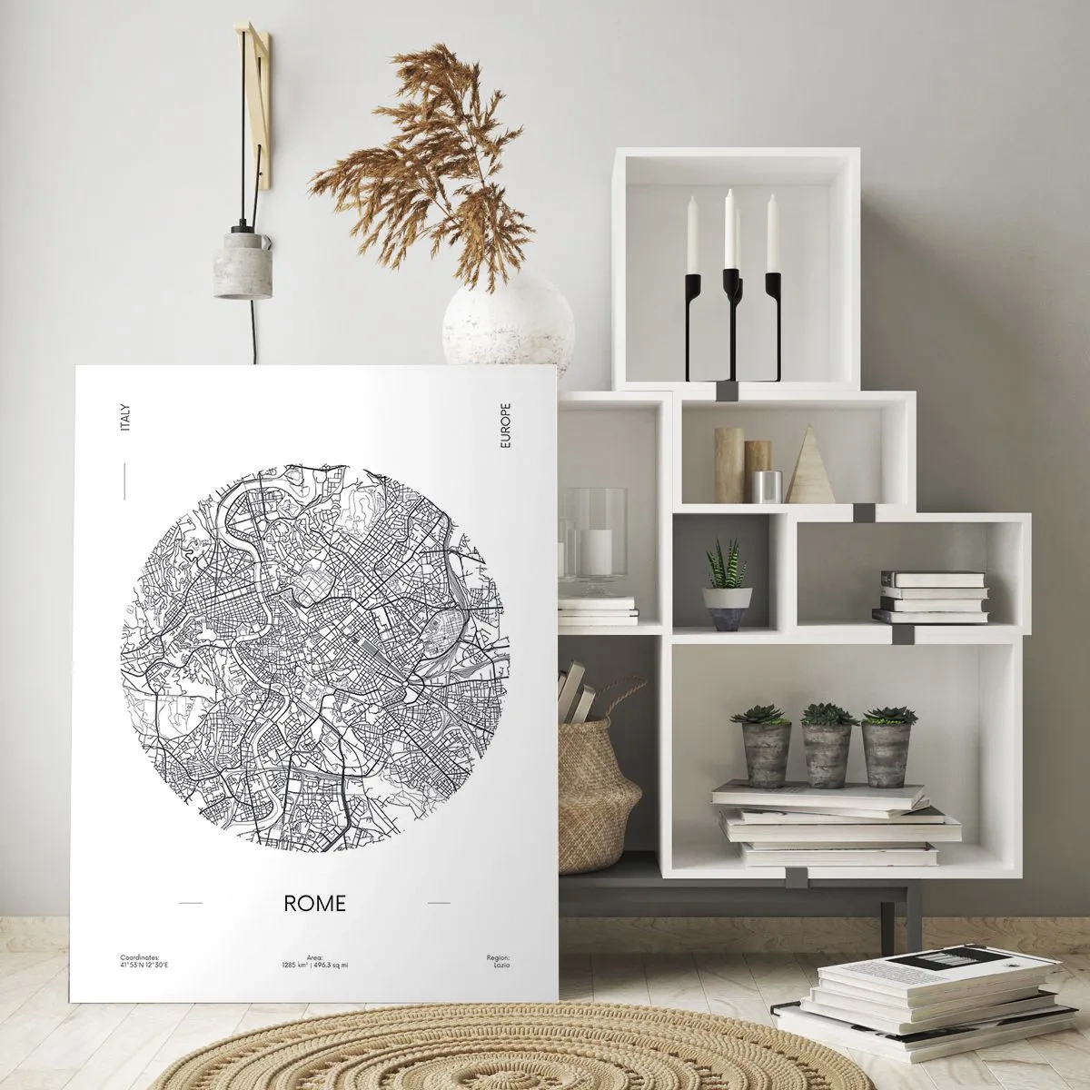 Impression sur verre - Image sur verre - Une carte de Rome sous la forme d'un dessin de rue détaillé - 50x70cm - Anatomie de Rome - Décoration murale moderne pour le salon et la chambre ARTTOR