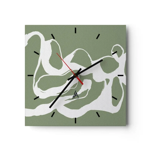Horloge murale - Pendule murale - Formes organiques en blanc sur fond vert - 30x30cm - L'appel de l'espace - Décoration murale moderne pour le salon et la chambre ARTTOR