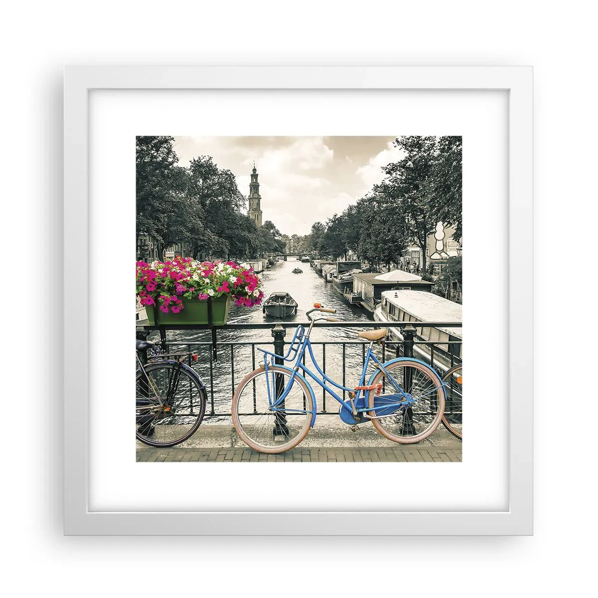 Affiche dans un cadre blanc - Poster - Couleurs de rue d'Amsterdam - 30x30 cm