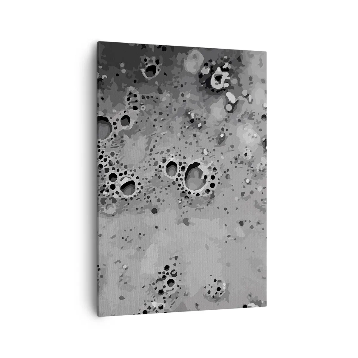 Impression sur toile - Image sur toile - Motif de bulles abstrait noir et blanc - 70x100cm - Comme un paysage lunaire - Décoration murale moderne pour le salon et la chambre ARTTOR