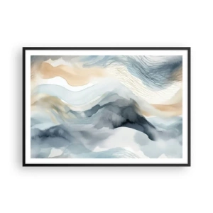 Affiche dans un cadre noir - Poster - Une abstraction délicate avec un motif de montagne dans des tons pastel. - 100x70cm - Abstraction enneigée et brumeuse - Décoration murale moderne pour le salon et la chambre ARTTOR