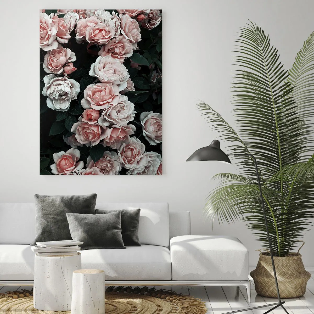 Impression sur verre - Image sur verre - Gros plan d'un bouquet de roses roses sur fond sombre - 50x70cm - Ensemble de rose - Décoration murale moderne pour le salon et la chambre ARTTOR