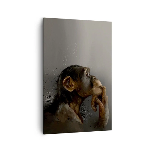 Impression sur toile - Image sur toile - Portrait d'un singe dans une pose réfléchissante sur fond gris - 80x120cm - Certainement un penseur - Décoration murale moderne pour le salon et la chambre ARTTOR