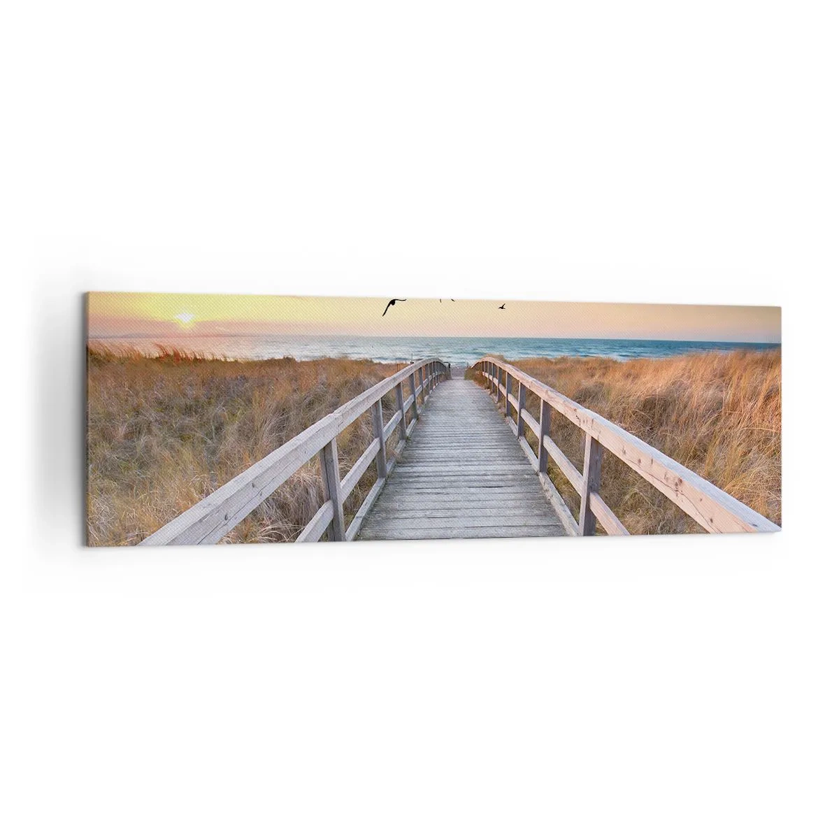 Impression sur toile - Image sur toile - Jetée en bois menant à la plage au coucher du soleil - 160x50cm - Envol des espaces - Décoration murale moderne pour le salon et la chambre ARTTOR