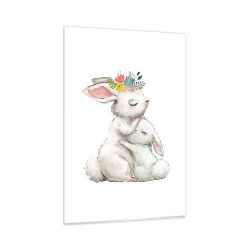 Impression sur verre - Image sur verre - Des lapins mignons aux couleurs pastel - 80x120cm - Maman irremplaçable - Décoration murale moderne pour le salon et la chambre ARTTOR
