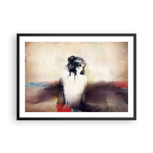 Affiche dans un cadre noir - Poster - Un portrait subtil d'une femme dans un style artistique - 70x50cm - Lignes lisses, formes ovales - Décoration murale moderne pour le salon et la chambre ARTTOR