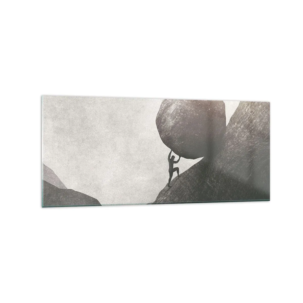 Impression sur verre - Image sur verre - Un homme escaladant un énorme rocher sur une colline - 120x50cm - Je crois contre tout espoir - Décoration murale moderne pour le salon et la chambre ARTTOR