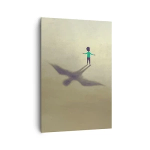 Impression sur toile - Image sur toile - Une figure symbolique d'un enfant avec l'ombre d'un oiseau sur un fond aux tons chauds. - 70x100cm - Héros du futur - Décoration murale moderne pour le salon et la chambre ARTTOR