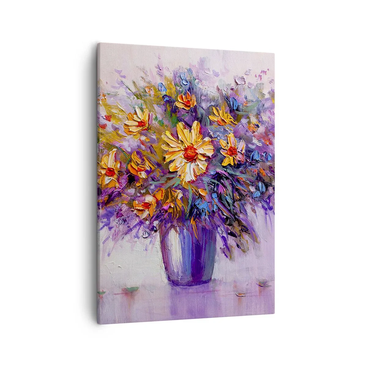 Impression sur toile - Image sur toile - Un bouquet de fleurs dans un vase sur fond pastel - 50x70cm - Ça sent bon, ça a l'air doux - Décoration murale moderne pour le salon et la chambre ARTTOR