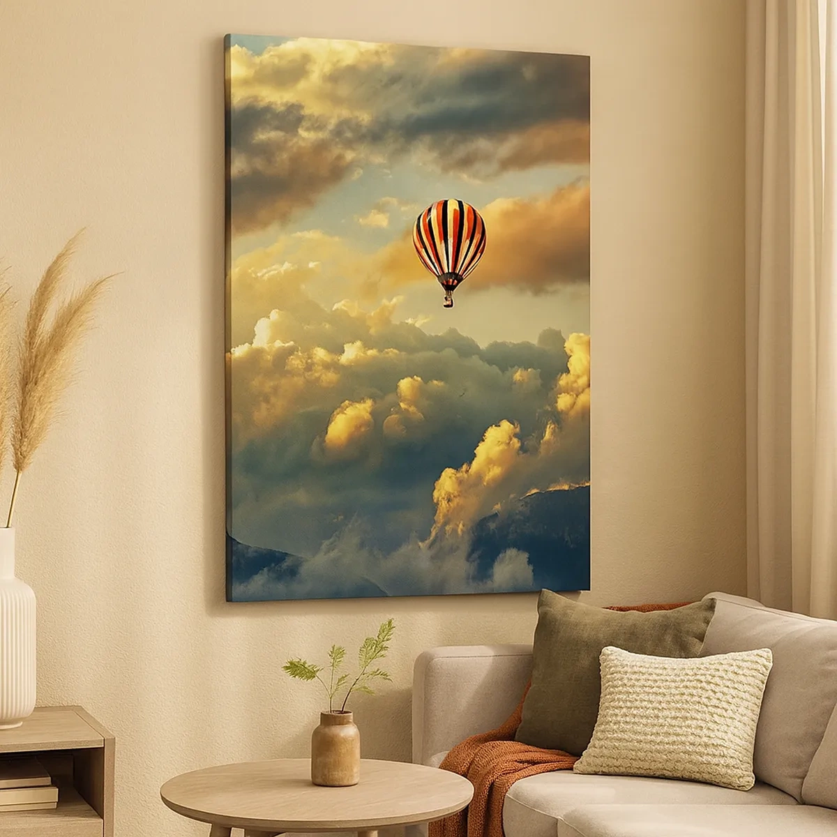 Impression sur toile - Image sur toile - Un ballon sur fond de nuages dramatiques - 50x70cm - Je vole parce que je veux - Décoration murale moderne pour le salon et la chambre ARTTOR