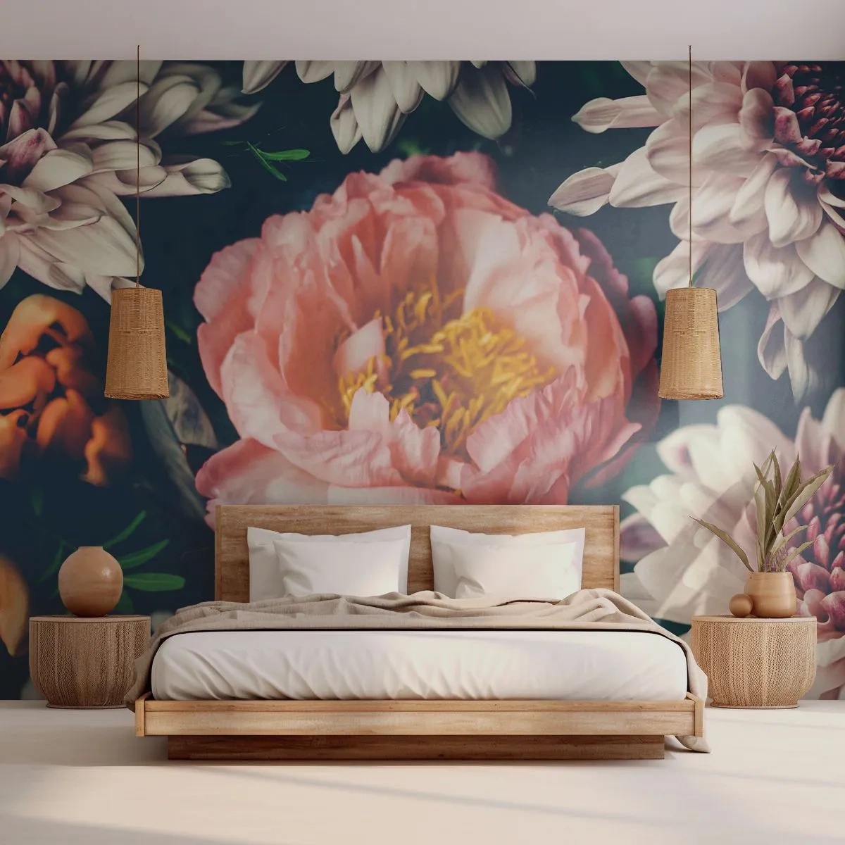 Papier Peint Photo Premium Sand - Un arrangement romantique de fleurs aux tons sombres - 100x70cm - Splendeur baroque - Décoration murale moderne pour le salon et la chambre ARTTOR