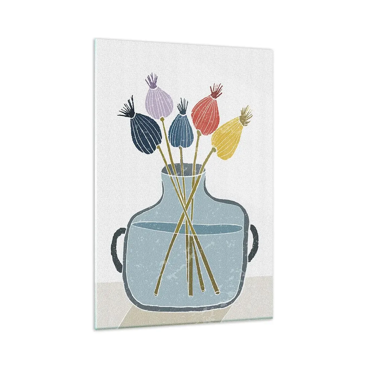 Impression sur verre - Image sur verre - Fleurs séchées colorées dans un vase sur fond blanc - 80x120cm - Comme s'il avait semé des graines de pavot - Décoration murale moderne pour le salon et la chambre ARTTOR