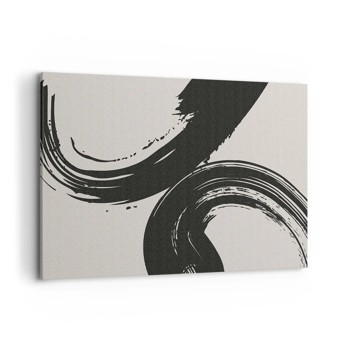 Impression sur toile - Image sur toile - Coups de pinceau dynamiques en noir sur fond clair - 120x80cm - Balayage circulaire - Décoration murale moderne pour le salon et la chambre ARTTOR