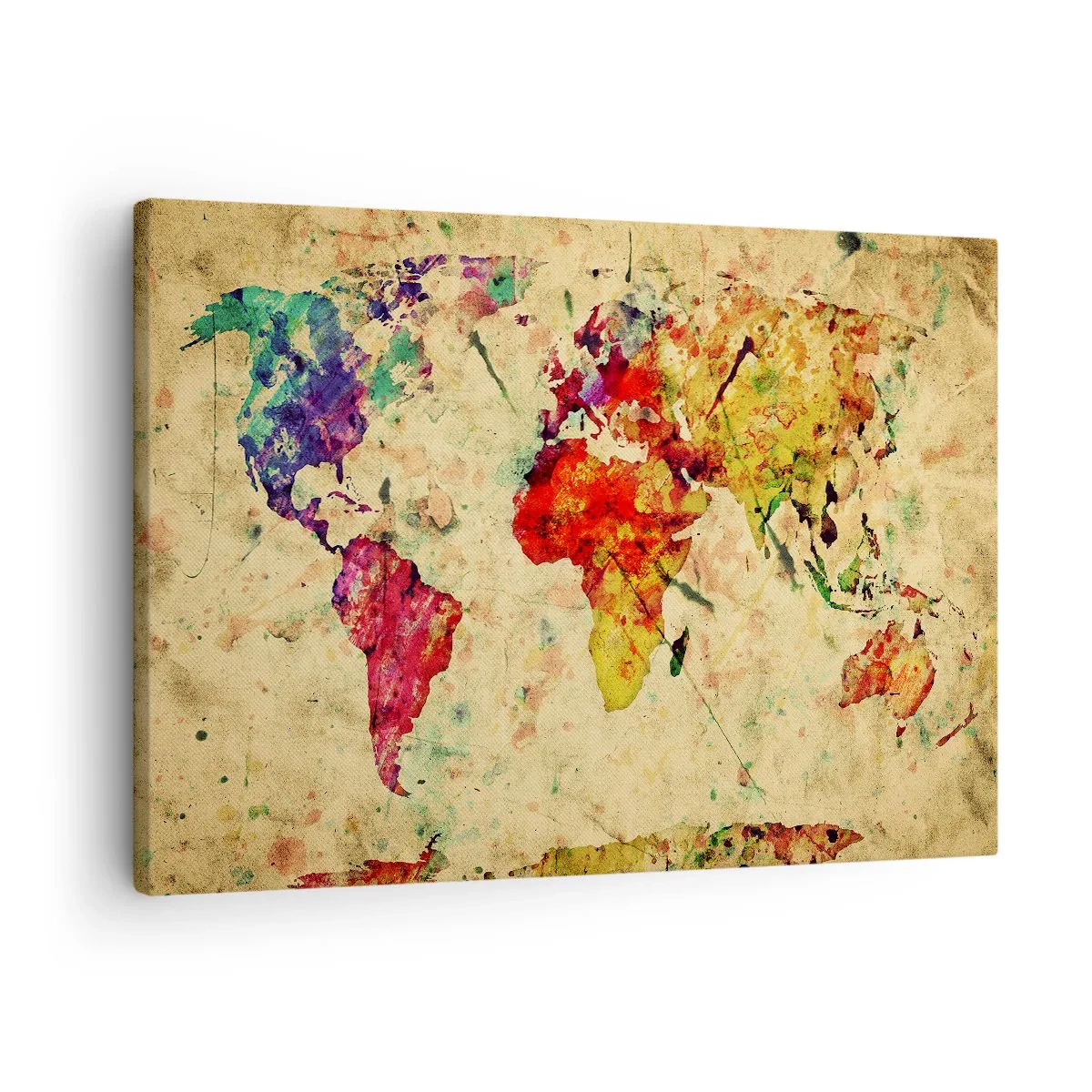 Impression sur toile - Image sur toile - Une interprétation colorée et artistique de la carte du monde - 70x50cm - La vie comme du papier carte coloré - Décoration murale moderne pour le salon et la chambre ARTTOR