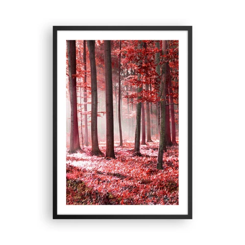 Affiche dans un cadre noir - Poster - Une forêt avec des feuilles rouges et du brouillard le matin - 50x70cm - Le rouge est tout aussi beau - Décoration murale moderne pour le salon et la chambre ARTTOR