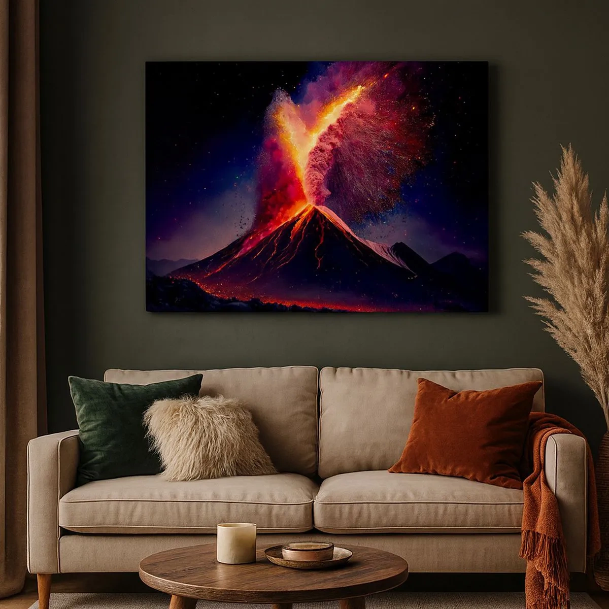 Impression sur toile - Image sur toile - Une éruption volcanique unique la nuit avec des couleurs dynamiques. - 70x50cm - Beauté et horreur - Décoration murale moderne pour le salon et la chambre ARTTOR