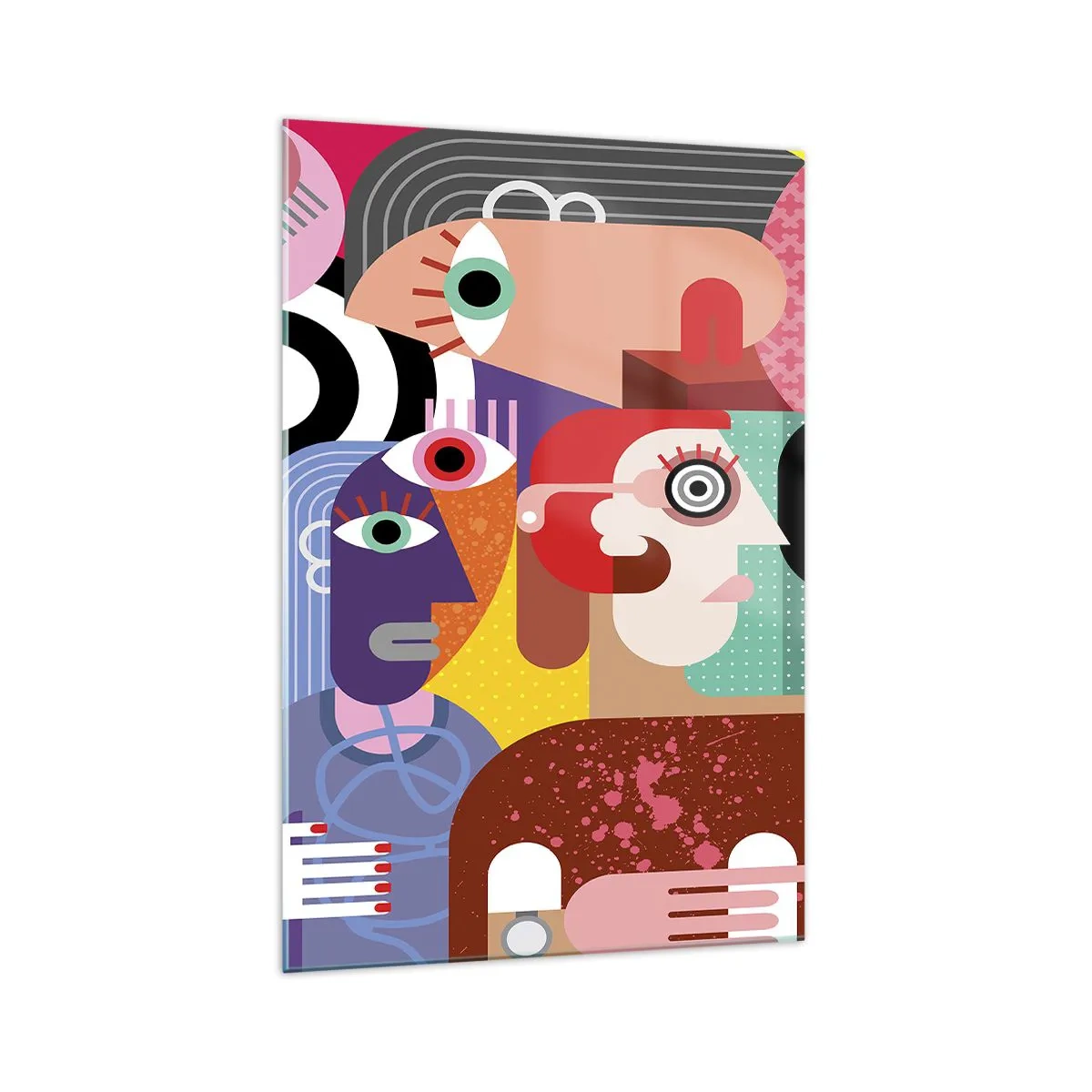 Impression sur verre - Image sur verre - Abstraction colorée avec des visages géométriques - 70x100cm - Nous par M. Picasso - Décoration murale moderne pour le salon et la chambre ARTTOR
