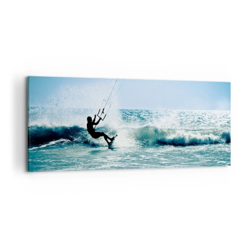 Impression sur toile - Image sur toile - Kitesurfeur sur une vague en plein soleil - 120x50cm - On se laisse emporter - Décoration murale moderne pour le salon et la chambre ARTTOR