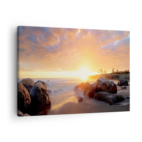 Impression sur toile - Image sur toile - Coucher de soleil sur la côte rocheuse - 70x50cm - Brise lumineuse du soir - Décoration murale moderne pour le salon et la chambre ARTTOR