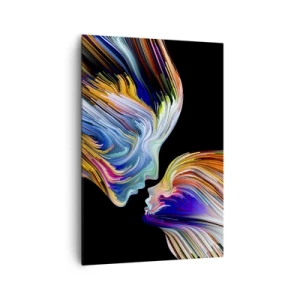 Impression sur toile - Image sur toile - Silhouettes colorées de visages dans des flux dynamiques sur fond noir - 70x100cm - Une fusion d'énergie et de lumière - Décoration murale moderne pour le salon et la chambre ARTTOR