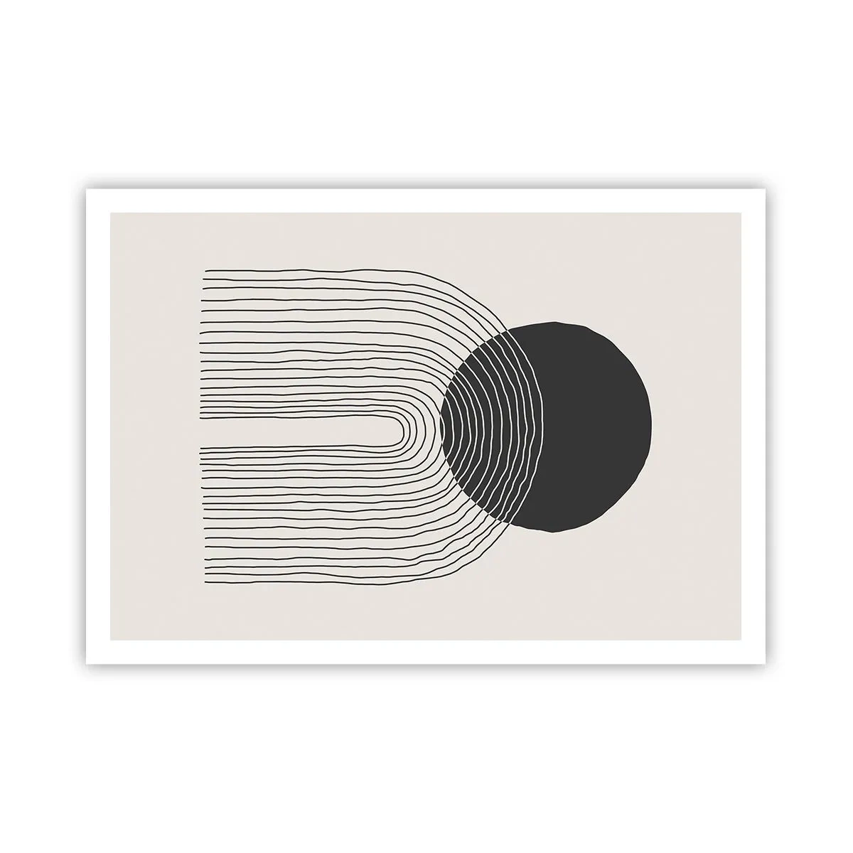 Affiche - Poster - Motif abstrait avec des lignes et un cercle noir sur un fond clair - 100x70cm - Tremblement et confiance - Décoration murale moderne pour le salon et la chambre ARTTOR