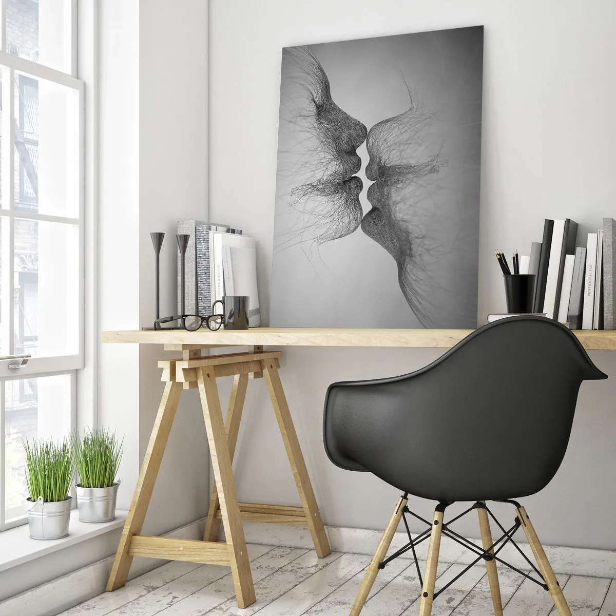 Impression sur verre - Image sur verre - Un baiser abstrait présenté sous une forme éthérée - 70x100cm - La bise du vent - Décoration murale moderne pour le salon et la chambre ARTTOR